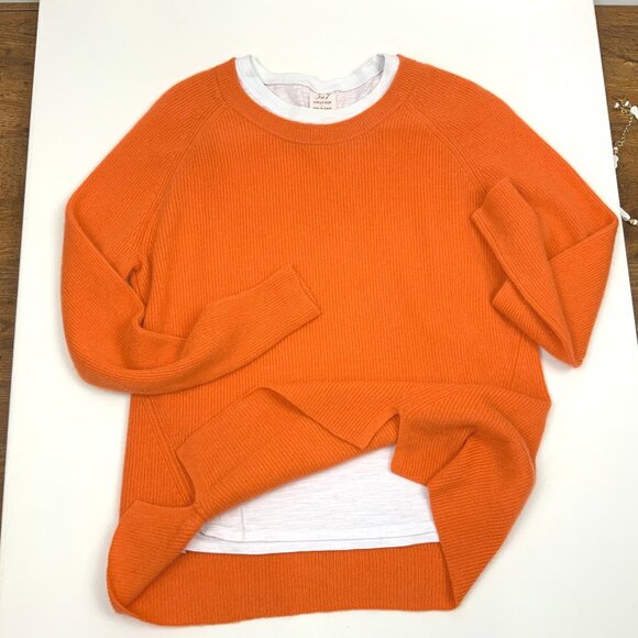 Cinq à Sept Orange 100% Cashmere White T-Shirt Layered Knit Sweater Sz M - Picture 12 of 16